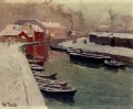 A Snowy Harbo impressionism Norwegian landscape Frits Thaulow river